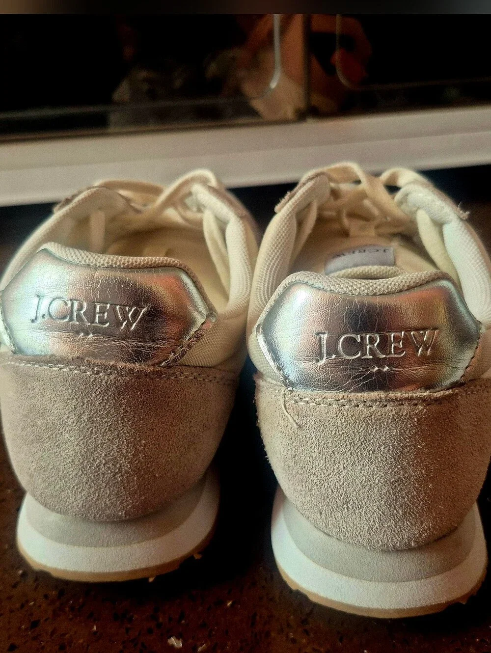J. Crew Beige and Silver Suede Sneakers